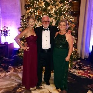 Formal maroon dress.